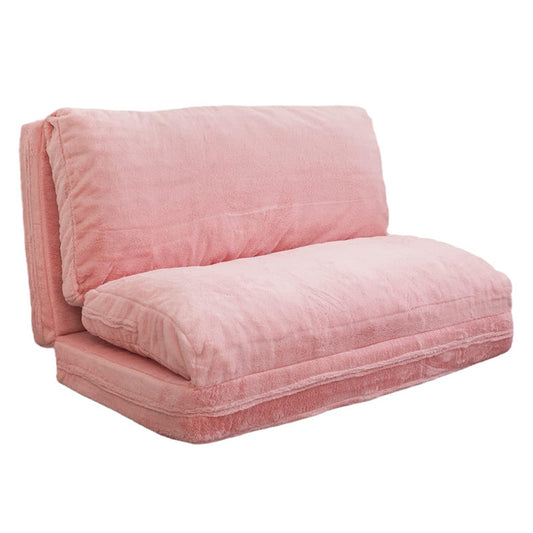 Bean Bag Folding Sofa Bed, Extra Thick Floor Sofa Floor Mattress with Faux Fur Washable Cover, Pink