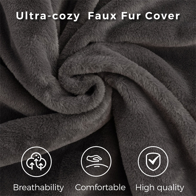 Bean Bag Folding Sofa Bed, Floor Mattress Extra Thick Floor Sofa with Faux Fur Washable Cover, Dark Grey