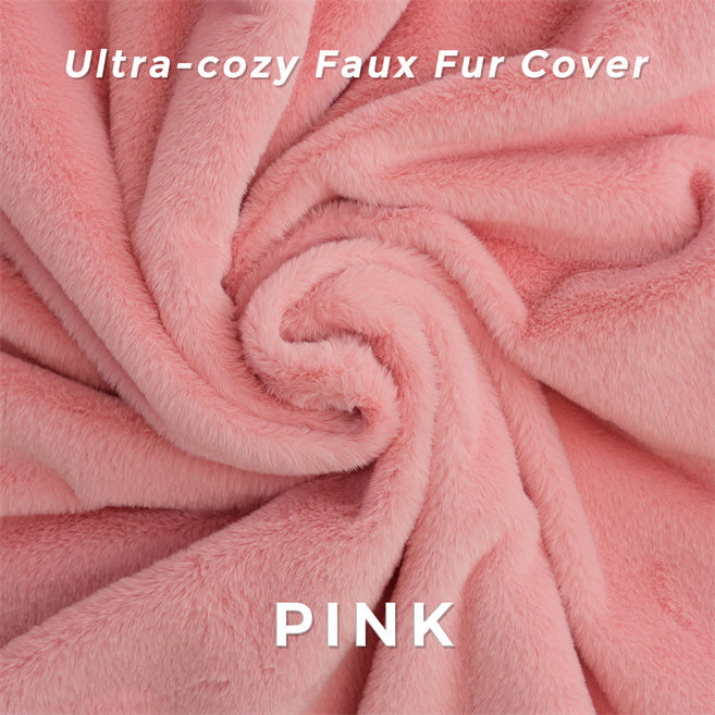 Bean Bag Folding Sofa Bed, Extra Thick Floor Sofa Floor Mattress with Faux Fur Washable Cover, Pink