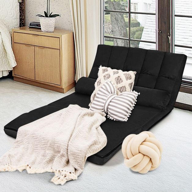 Bean Bag Folding Sofa Bed, Extra Thick Floor Sofa Floor Mattress with Detachable Cloth Cover, Black